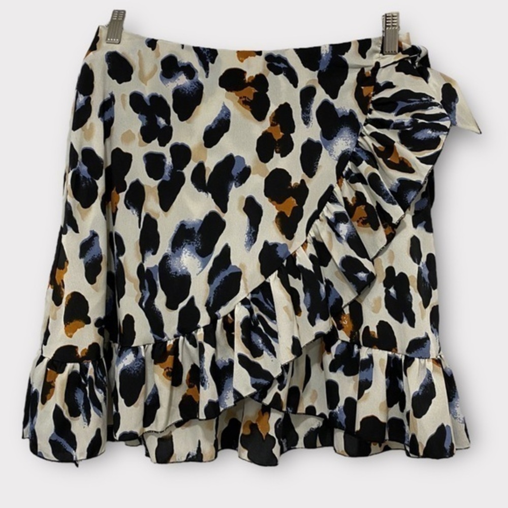 SHEIN Tan Animal Print Ruffle Detail Mini Skirt Size Large